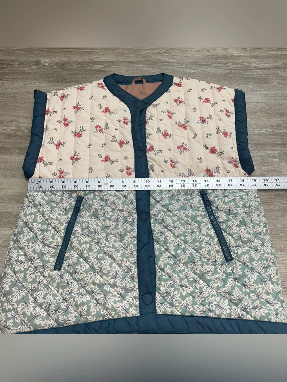 Zara Cream Floral Quilted Vest with Blue Trim